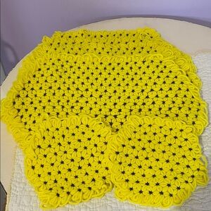Handmade Bright Yellow with brown   Crochet Placemat Set and trivets